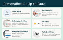 Load image into Gallery viewer, Skylight 27-inch digital family calendar showing features like sleep mode, touch screen, orientation options, weather, auto-brightness, and automatic updates.
